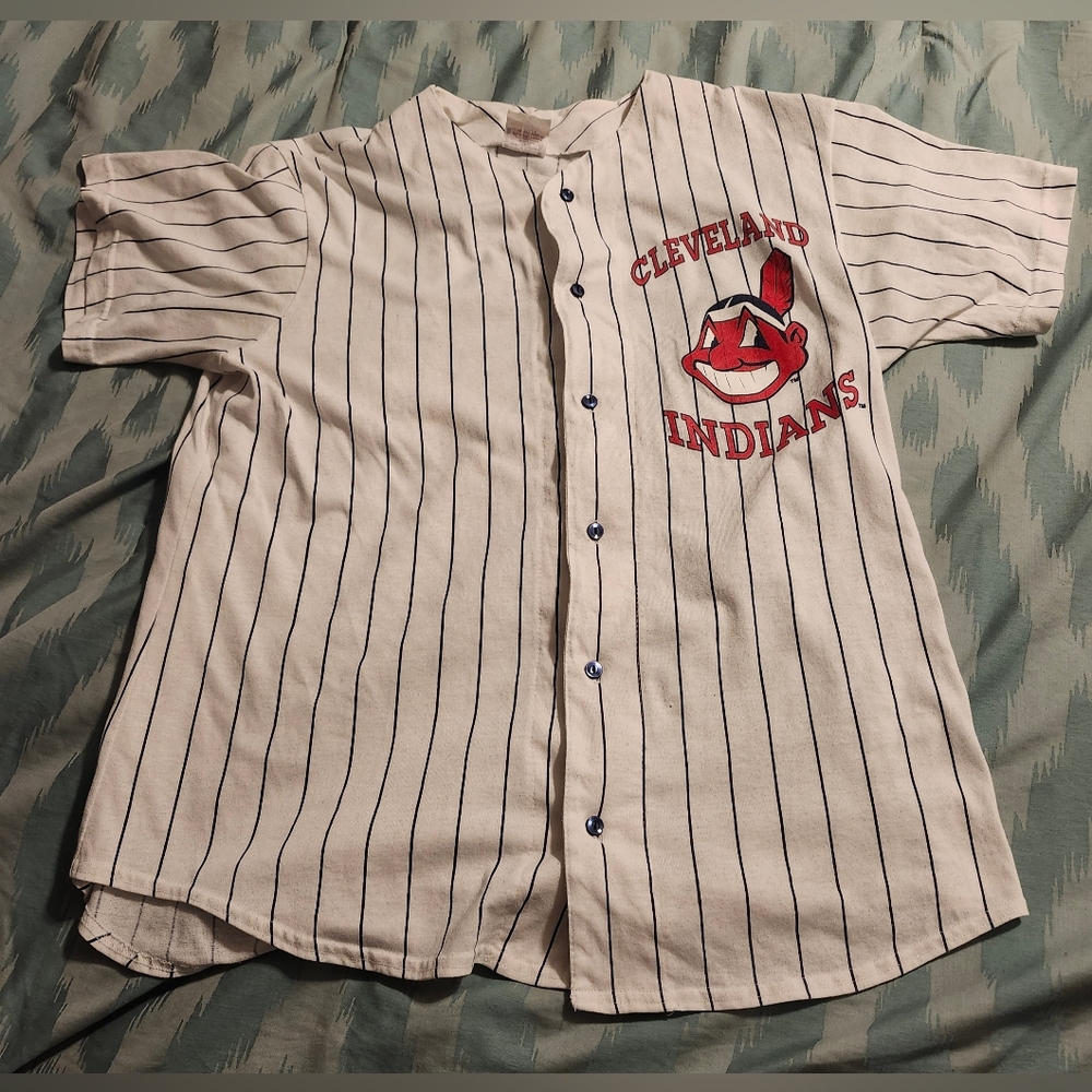 Cleveland Indians Off The Bench Vintage 90s Pinstripe Jersey Men's Size Large‎